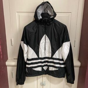 Adidas Originals Mens Size S Black White Leaf Pattern Hooded Jacket “READ”